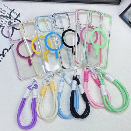 For iPhone 16 Pro Max Case Compatible with MagSafe PC+TPU Clear Anti-Drop Phone Cover with Wrist Strap