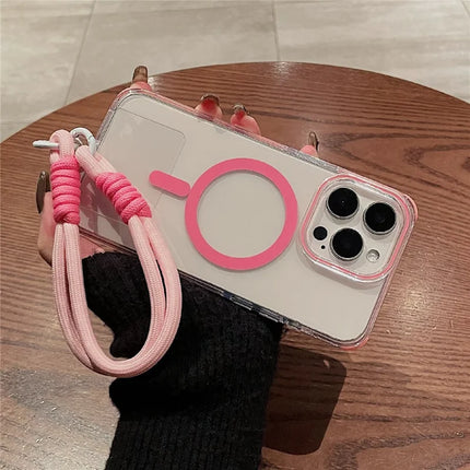 For iPhone 16 Pro Max Case Compatible with MagSafe PC+TPU Clear Anti-Drop Phone Cover with Wrist Strap