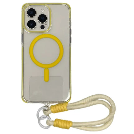 For iPhone 16 Pro Max Case Compatible with MagSafe PC+TPU Clear Anti-Drop Phone Cover with Wrist Strap - Yellow