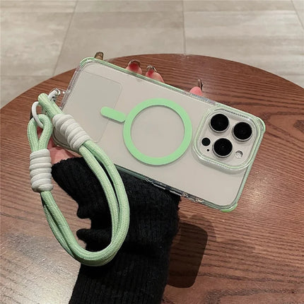 For iPhone 16 Pro Max Case Compatible with MagSafe PC+TPU Clear Anti-Drop Phone Cover with Wrist Strap