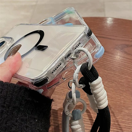 For iPhone 16 Pro Max Case Compatible with MagSafe PC+TPU Clear Anti-Drop Phone Cover with Wrist Strap