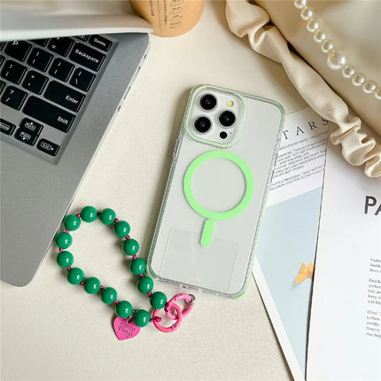 For iPhone 16 Pro Case Compatible with MagSafe PC+TPU Clear Anti-Drop Phone Cover with Wrist Chain