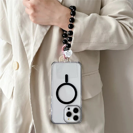 For iPhone 16 Pro Case Compatible with MagSafe PC+TPU Clear Anti-Drop Phone Cover with Wrist Chain