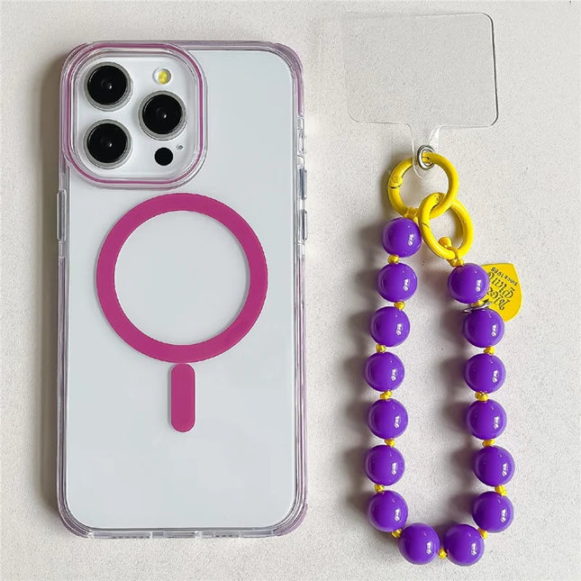 For iPhone 16 Pro Max Case Compatible with MagSafe PC+TPU Clear Anti-Drop Phone Cover with Wrist Chain - Purple