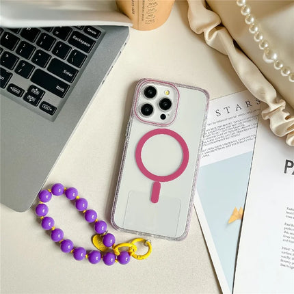 For iPhone 16 Pro Max Case Compatible with MagSafe PC+TPU Clear Anti-Drop Phone Cover with Wrist Chain