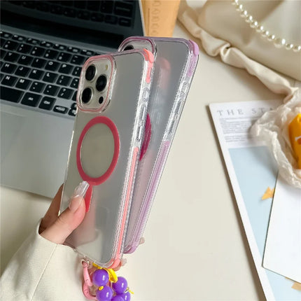 For iPhone 16 Pro Max Case Compatible with MagSafe PC+TPU Clear Anti-Drop Phone Cover with Wrist Chain