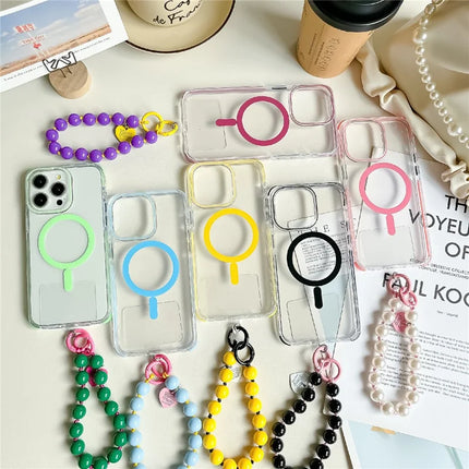 For iPhone 16 Pro Max Case Compatible with MagSafe PC+TPU Clear Anti-Drop Phone Cover with Wrist Chain