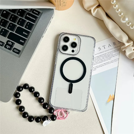 For iPhone 16 Pro Max Case Compatible with MagSafe PC+TPU Clear Anti-Drop Phone Cover with Wrist Chain