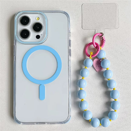 For iPhone 16 Pro Max Case Compatible with MagSafe PC+TPU Clear Anti-Drop Phone Cover with Wrist Chain - Sky Blue