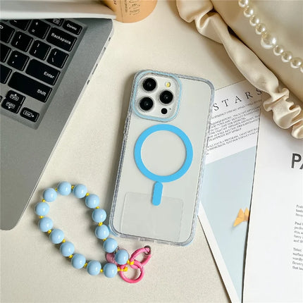 For iPhone 16 Pro Max Case Compatible with MagSafe PC+TPU Clear Anti-Drop Phone Cover with Wrist Chain