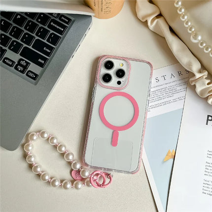 For iPhone 16 Pro Max Case Compatible with MagSafe PC+TPU Clear Anti-Drop Phone Cover with Wrist Chain