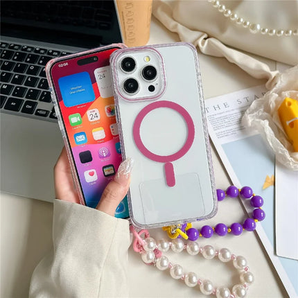 For iPhone 16 Pro Max Case Compatible with MagSafe PC+TPU Clear Anti-Drop Phone Cover with Wrist Chain