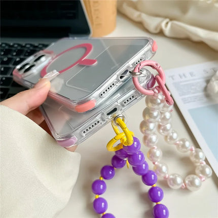 For iPhone 16 Pro Max Case Compatible with MagSafe PC+TPU Clear Anti-Drop Phone Cover with Wrist Chain