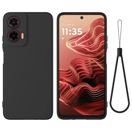 For Motorola Moto G35 5G Case Liquid Silicone Anti-Scratch Phone Cover with Hand Strap - Black