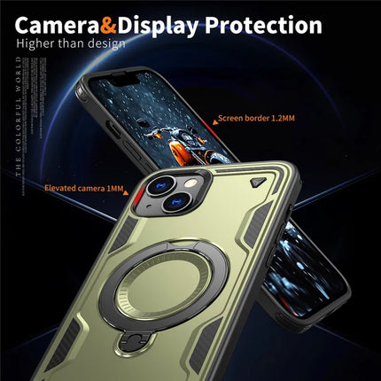 For iPhone 14 / 13 Case Compatible with MagSafe Military Protection PC+TPU Kickstand Phone Cover