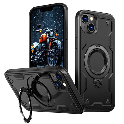 For iPhone 14 / 13 Case Compatible with MagSafe Military Protection PC+TPU Kickstand Phone Cover - Black