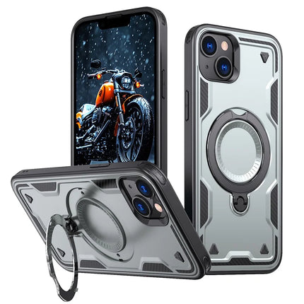 For iPhone 14 / 13 Case Compatible with MagSafe Military Protection PC+TPU Kickstand Phone Cover - Grey