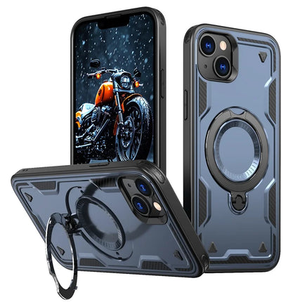 For iPhone 14 / 13 Case Compatible with MagSafe Military Protection PC+TPU Kickstand Phone Cover - Blue