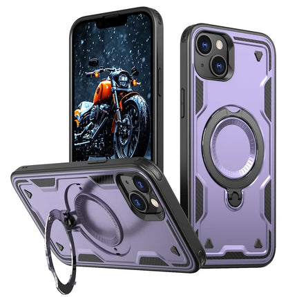 For iPhone 14 / 13 Case Compatible with MagSafe Military Protection PC+TPU Kickstand Phone Cover - Purple