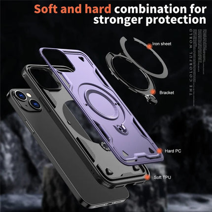 For iPhone 14 / 13 Case Compatible with MagSafe Military Protection PC+TPU Kickstand Phone Cover