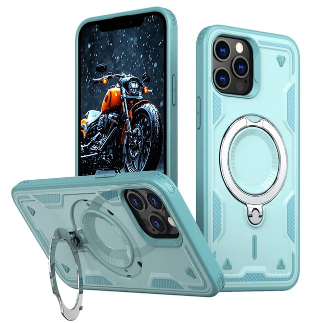 For iPhone 13 Pro Max / 12 Pro Max Case Compatible with MagSafe Military Protection PC+TPU Kickstand Phone Cover - Baby Blue