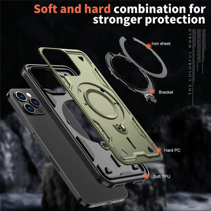 For iPhone 13 Pro Max / 12 Pro Max Case Compatible with MagSafe Military Protection PC+TPU Kickstand Phone Cover