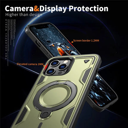 For iPhone 13 Pro Max / 12 Pro Max Case Compatible with MagSafe Military Protection PC+TPU Kickstand Phone Cover