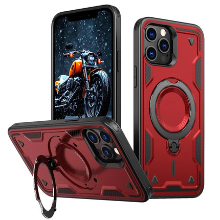 For iPhone 13 Pro Max / 12 Pro Max Case Compatible with MagSafe Military Protection PC+TPU Kickstand Phone Cover - Red