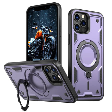 For iPhone 13 Pro Max / 12 Pro Max Case Compatible with MagSafe Military Protection PC+TPU Kickstand Phone Cover - Purple