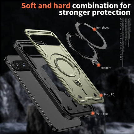 For Google Pixel 9 Pro XL Case Compatible with MagSafe Military Protection PC+TPU Kickstand Phone Cover