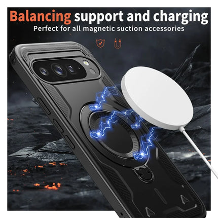 For Google Pixel 9 Pro / Pixel 9 Case Compatible with MagSafe Military Protection PC+TPU Kickstand Phone Cover