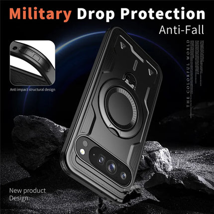 For Google Pixel 9 Pro / Pixel 9 Case Compatible with MagSafe Military Protection PC+TPU Kickstand Phone Cover