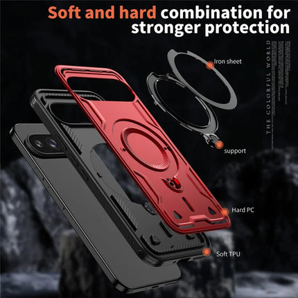 For Google Pixel 9 Pro / Pixel 9 Case Compatible with MagSafe Military Protection PC+TPU Kickstand Phone Cover