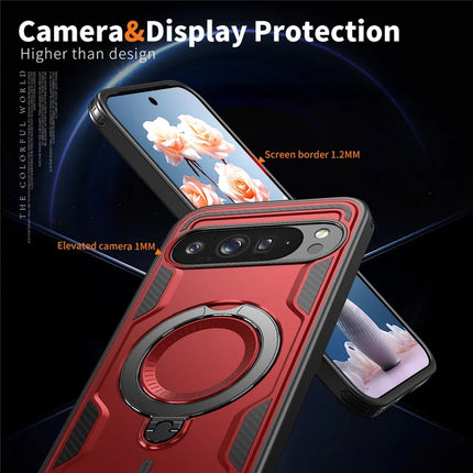 For Google Pixel 9 Pro / Pixel 9 Case Compatible with MagSafe Military Protection PC+TPU Kickstand Phone Cover