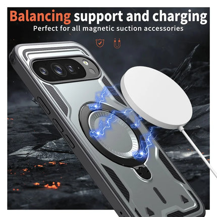 For Google Pixel 9 Pro / Pixel 9 Case Compatible with MagSafe Military Protection PC+TPU Kickstand Phone Cover
