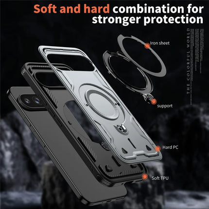 For Google Pixel 9 Pro / Pixel 9 Case Compatible with MagSafe Military Protection PC+TPU Kickstand Phone Cover
