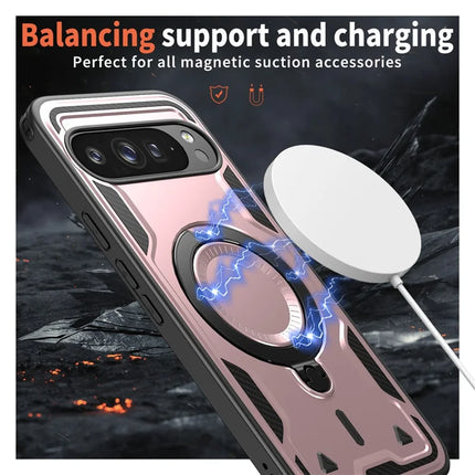 For Google Pixel 9 Pro / Pixel 9 Case Compatible with MagSafe Military Protection PC+TPU Kickstand Phone Cover
