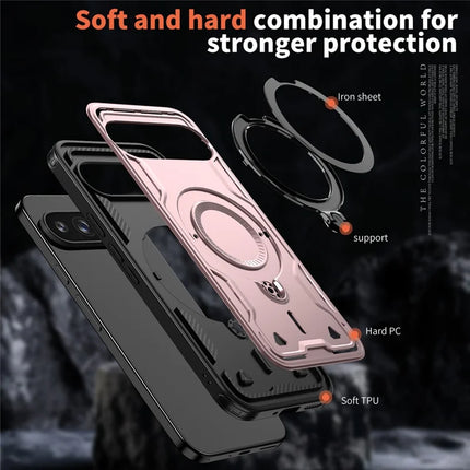 For Google Pixel 9 Pro / Pixel 9 Case Compatible with MagSafe Military Protection PC+TPU Kickstand Phone Cover