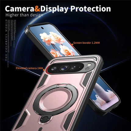 For Google Pixel 9 Pro / Pixel 9 Case Compatible with MagSafe Military Protection PC+TPU Kickstand Phone Cover