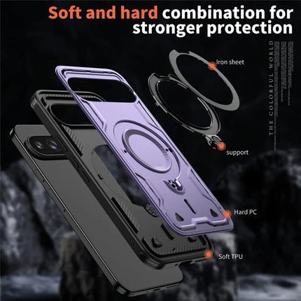 For Google Pixel 9 Pro / Pixel 9 Case Compatible with MagSafe Military Protection PC+TPU Kickstand Phone Cover
