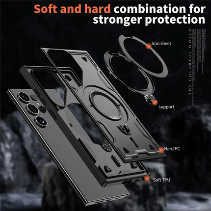 For Samsung Galaxy S23 Ultra / S22 Ultra 5G Case Compatible with MagSafe Military Protection PC+TPU Kickstand Phone Cover