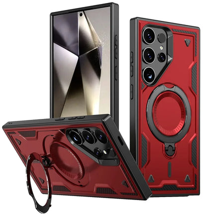 For Samsung Galaxy S23 Ultra / S22 Ultra 5G Case Compatible with MagSafe Military Protection PC+TPU Kickstand Phone Cover - Red