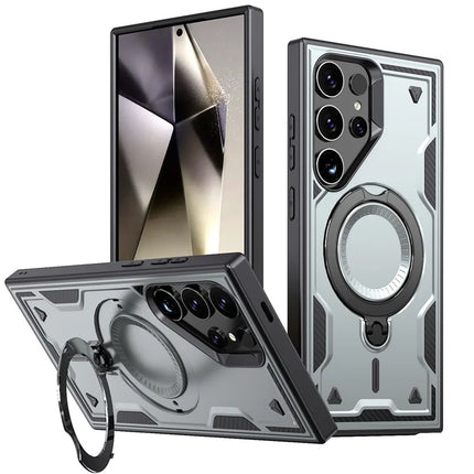 For Samsung Galaxy S23 Ultra / S22 Ultra 5G Case Compatible with MagSafe Military Protection PC+TPU Kickstand Phone Cover - Grey