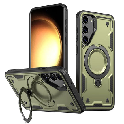 For Samsung Galaxy S23 Case Compatible with MagSafe Military Protection PC+TPU Kickstand Phone Cover - Olive Green
