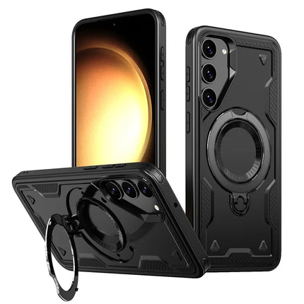 For Samsung Galaxy S23 Case Compatible with MagSafe Military Protection PC+TPU Kickstand Phone Cover - Black