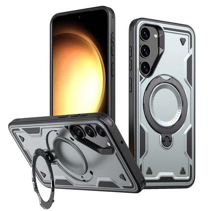 For Samsung Galaxy S23 Case Compatible with MagSafe Military Protection PC+TPU Kickstand Phone Cover - Grey