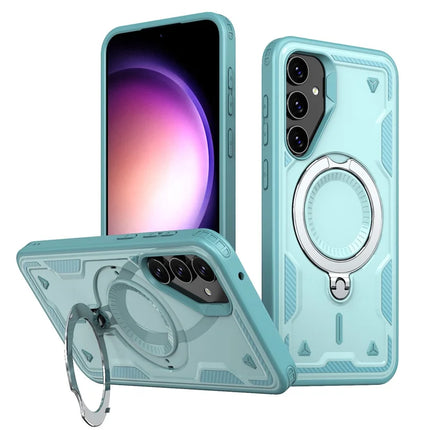 For Samsung Galaxy S23 FE Case Compatible with MagSafe Military Protection PC+TPU Kickstand Phone Cover - Baby Blue