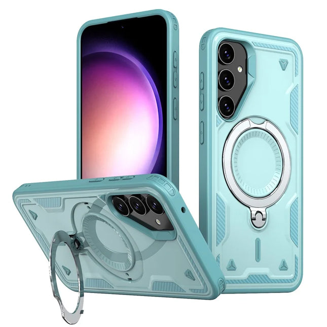 For Samsung Galaxy S23 FE Case Compatible with MagSafe Military Protection PC+TPU Kickstand Phone Cover - Baby Blue