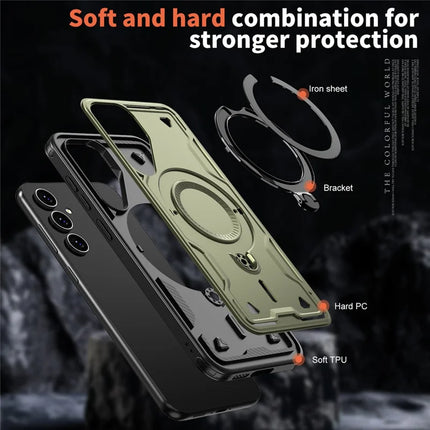 For Samsung Galaxy S23 FE Case Compatible with MagSafe Military Protection PC+TPU Kickstand Phone Cover