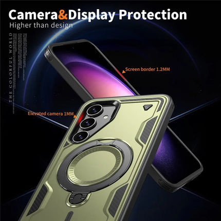 For Samsung Galaxy S23 FE Case Compatible with MagSafe Military Protection PC+TPU Kickstand Phone Cover